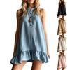Women Sleeveless Ruffle Hem Dress with Stand Collar and Button Front Loose Fit Casual Vest Style Dress