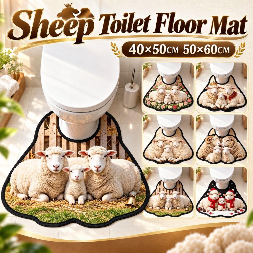 Non-slip Bathroom Floor Rug Sheep Pattern Bath Mat Novelty Toilet U-shaped Mat Household