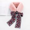 Women Ribbon Winter Plush Leopard Fur Collar Ribbon Scarf Warm Scarf