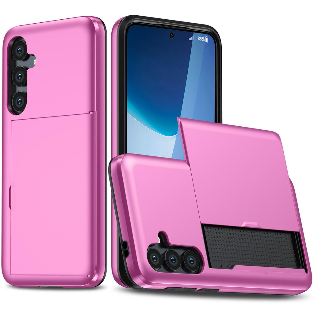 AMORUS For Samsung Galaxy S25 FE Case with Sliding Card Holder PC TPU Phone Back Cover