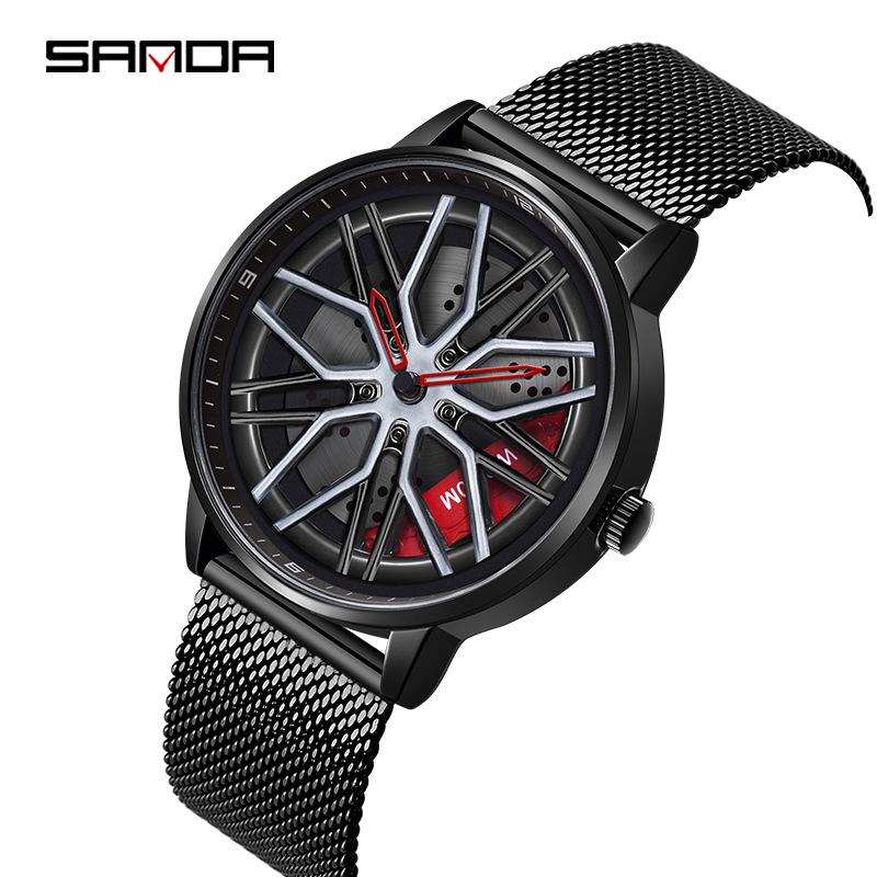 Sanda Men's Creative Wheel Quartz Watch - Trendy Rotating Waterproof Wristwatch