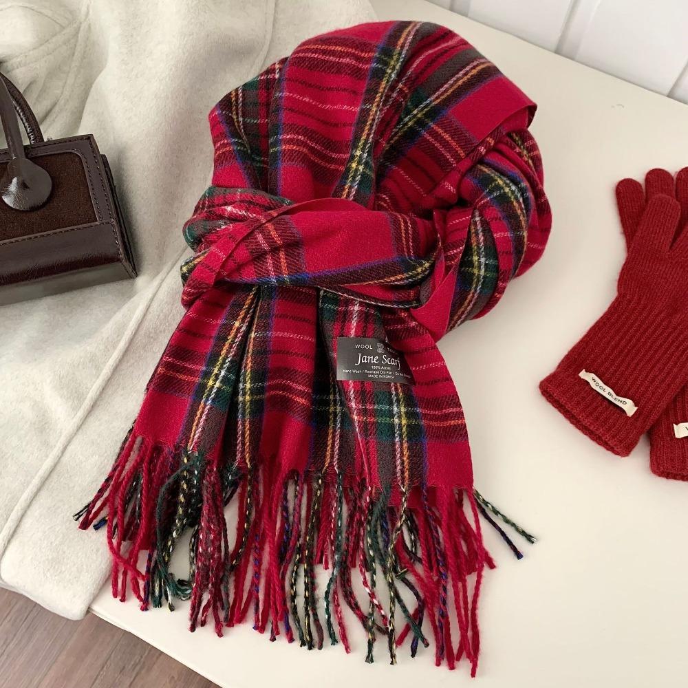 Sweet Winter Knitted Scarves New Year Red Long Shawl Warm Plaid Wool Scarf  Student