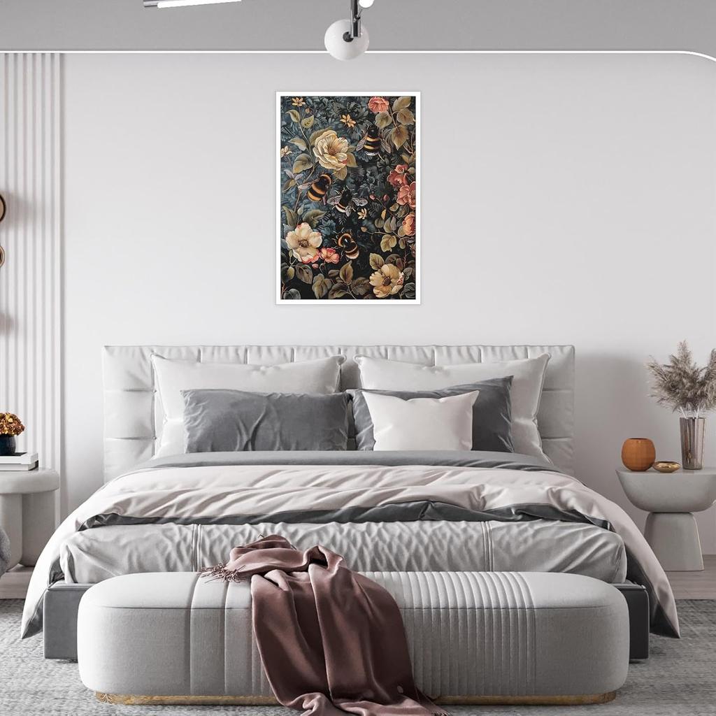 Vintage Bumble Bee Poster William Morris Wall Art Retro Farmhouse Mid Century Botanical Cottagecore Dark Academia Decor Canvas Prints Gothic Insect