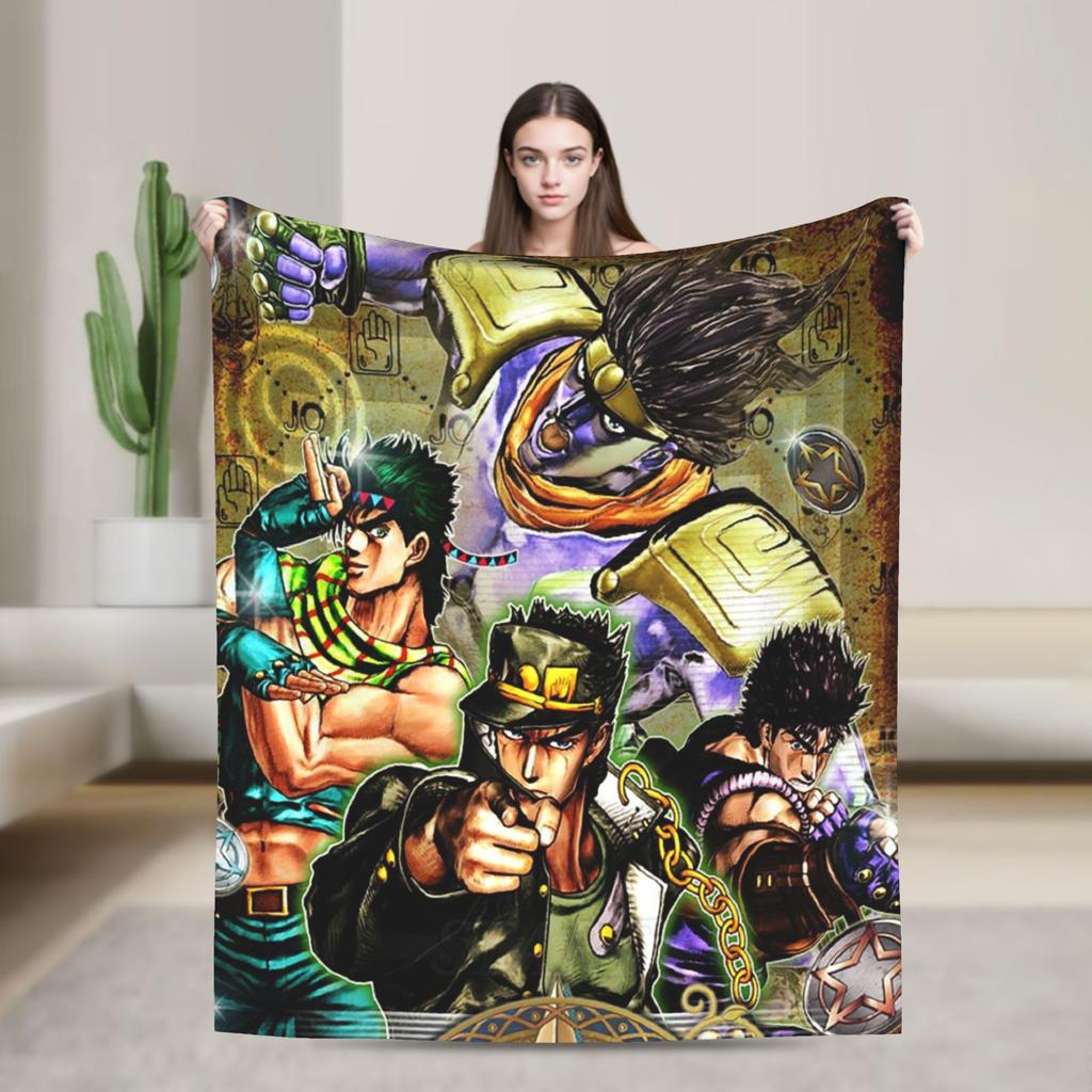 Stardust Crusaders Blankets Bizarre Adventure Flannel Throw Blanket Airplane Travel Printed Ultra-Soft Warm Bedspreads