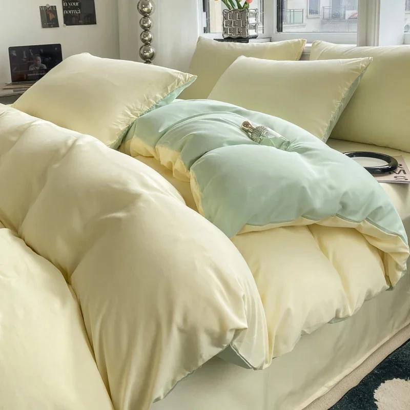 Ins Style Solid Color Duvet Cover Set Washed Cotton Bedclothes Comforter Cover Pillowcase Soft Bedding Sets Quilt Covers 220x240