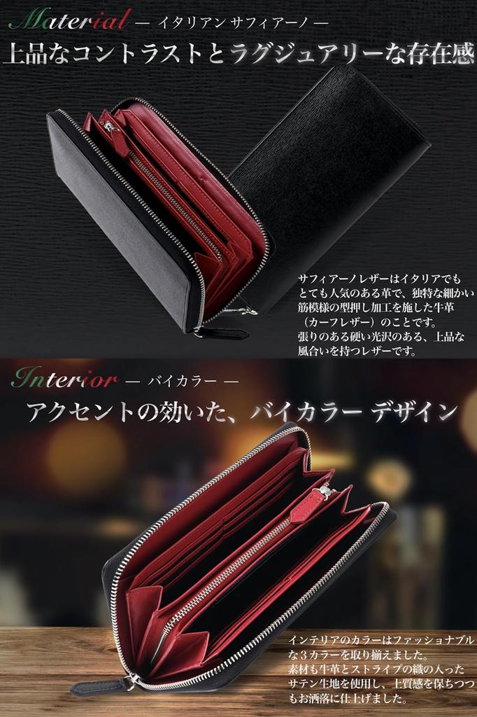 Wallet Long Wallet Italian Saffiano Leather X [Eredita] Men's - ( Black Blue)