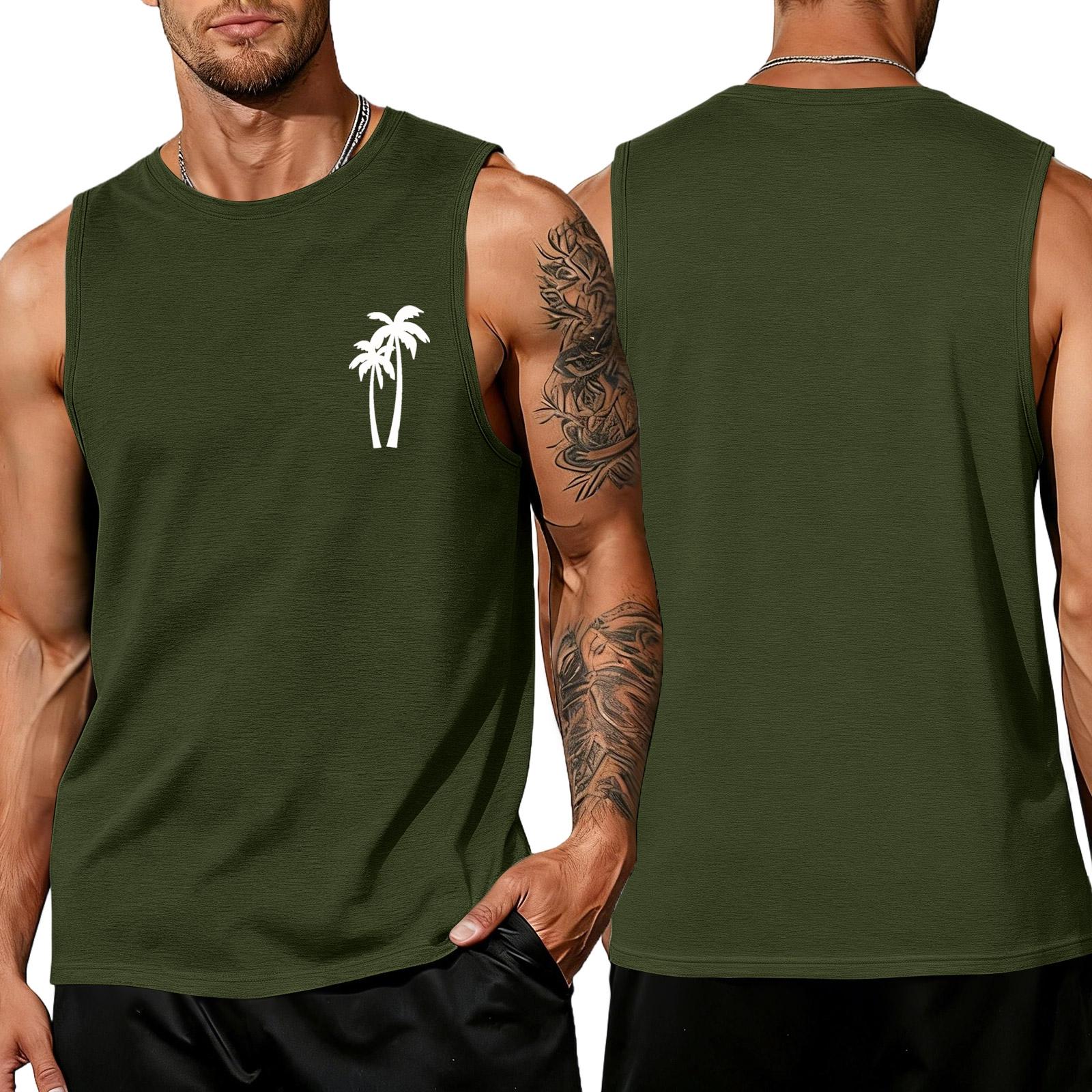 Men s loose and casual Hawaiian print sleeveless shirt L