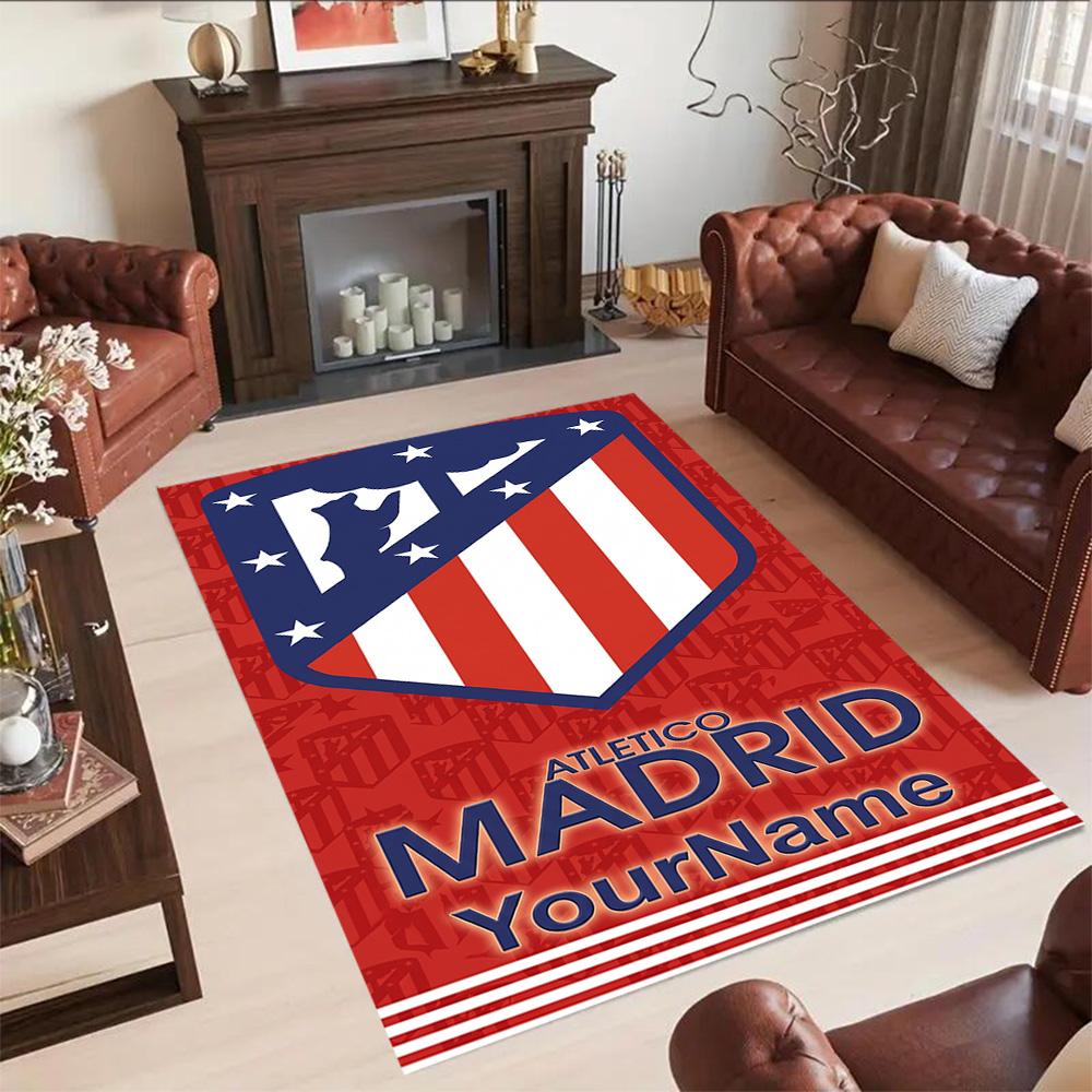 Atletico Madrid Benutzerdefinierter Namensbereich Teppich Geeignet für Schlafzimmer Arbeitszimmer Wohnzimmer Dekorieren Sie den Raum Rutschfester Teppich Anime Büro Dekor