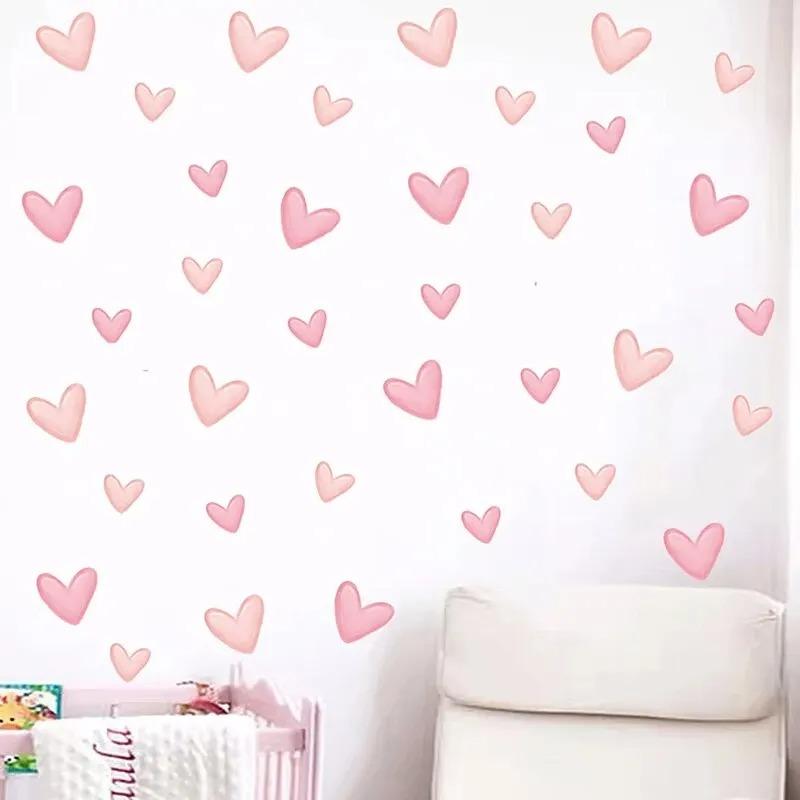 80Pcs Soft Pink Big Small Heart Shape Wall Stickers For Waterproof Removable PVC Kids Room Kindergarten Home Decoration