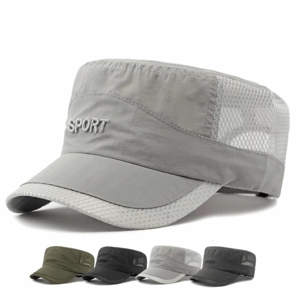 Adjustable Flat Top Cap Sun Protection Quick Drying Cap Retro Mesh Sun Hat Sports Activities