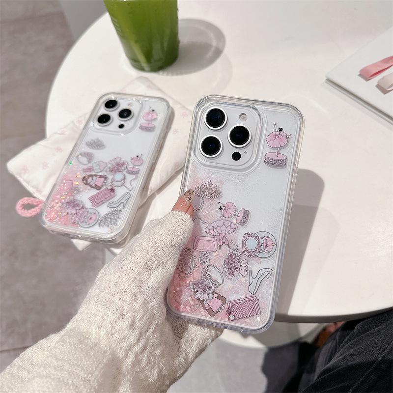 Princess Makeup Bag & Quicksand iPhone 16 Pro Max Case - Cute Apple 15-17 Accessories