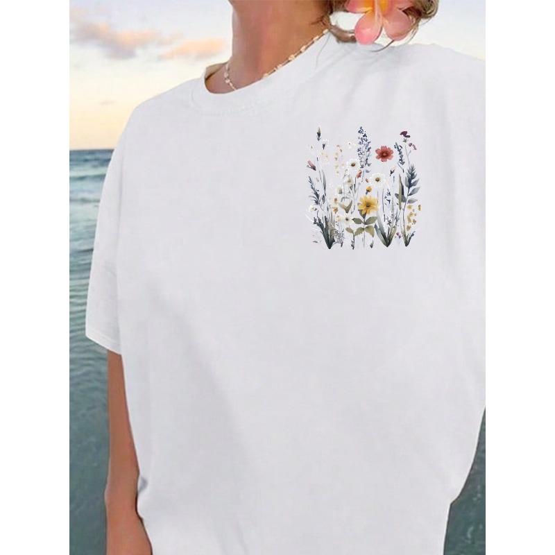 Women's Floral Back Print T-Shirt Soft Round Neck Relaxed Fit All-Season Casual Everyday Top