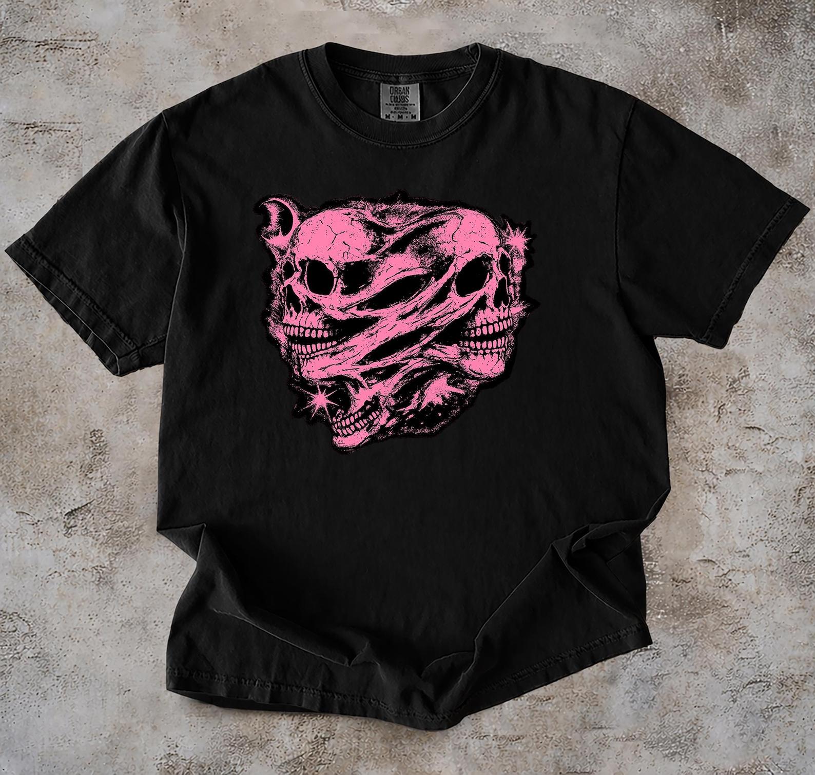 Y2K Melting Skull Shirt, Fairy Grunge Style Tee, Vintage Streetwear Top 3XL