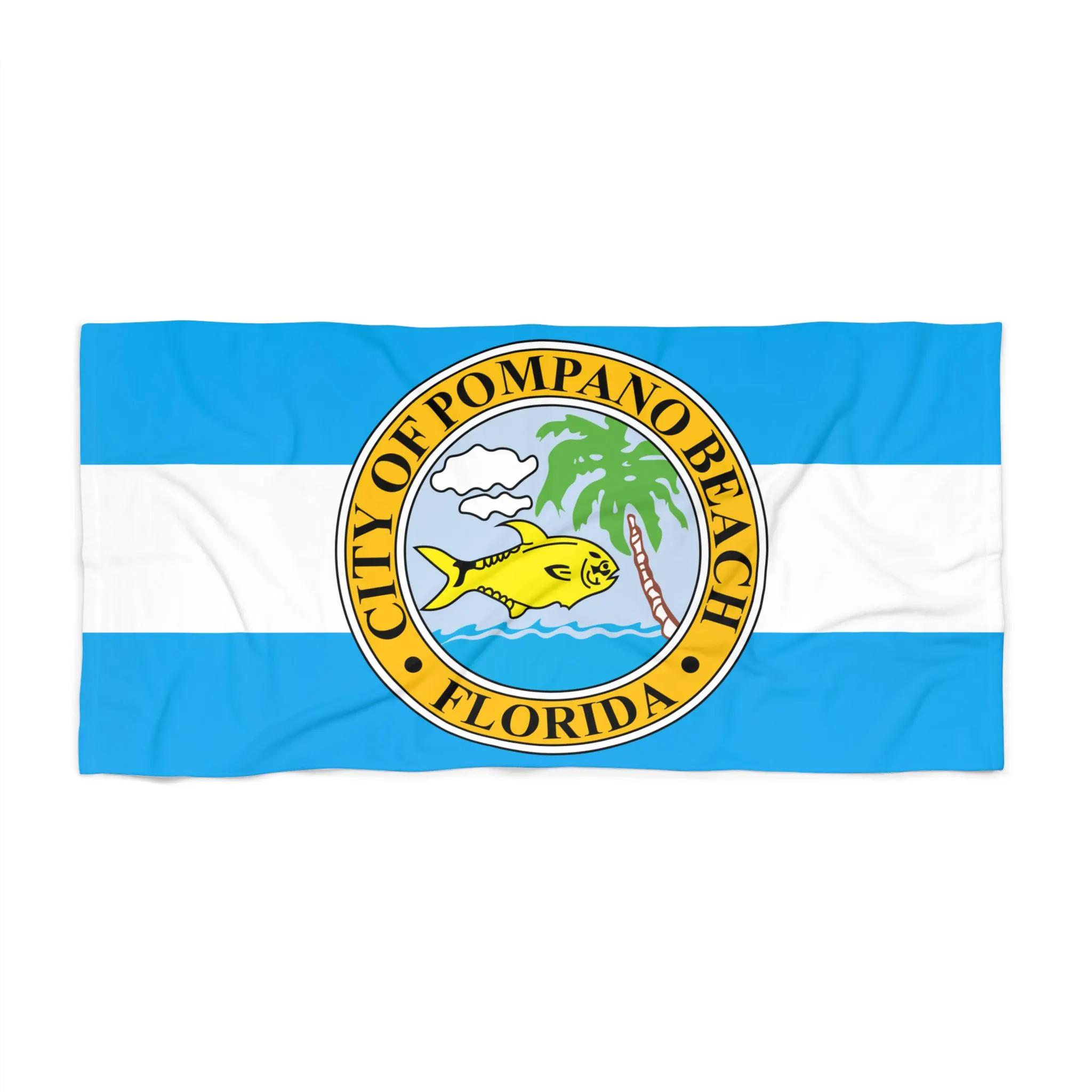 City of Pompano Beach Florida Seal Beach Towel, Coastal Flag Design Beach Essential W30*H60(CM)