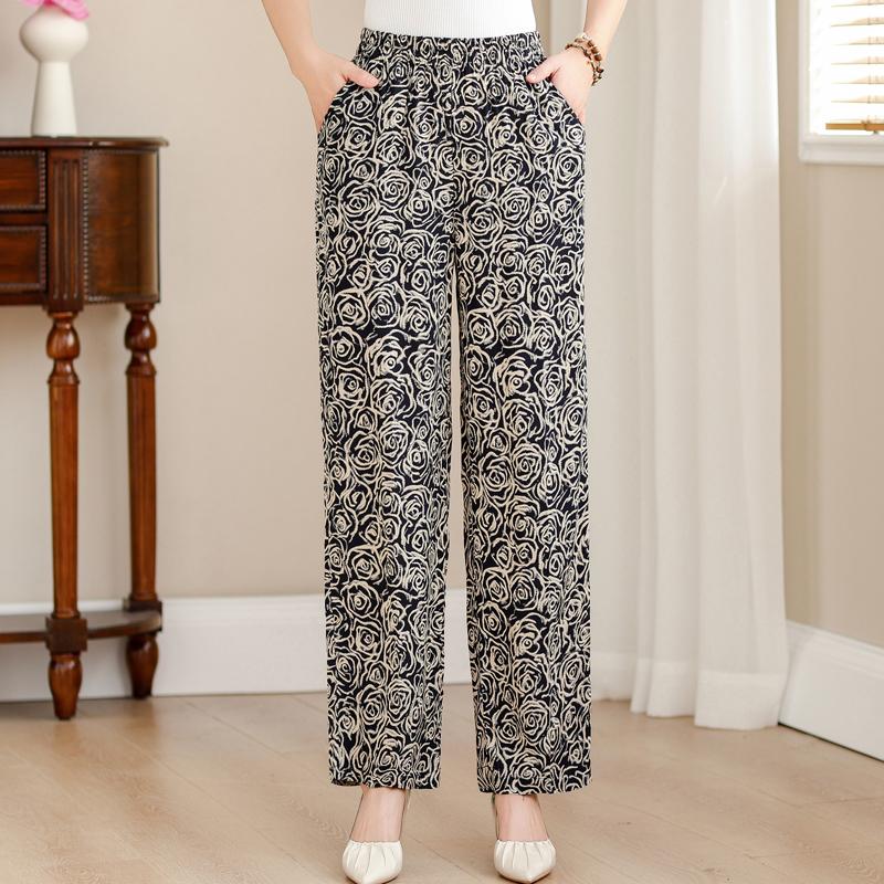 

Летние элегантные брюки с высокой талией для женщин, большие размеры, винтажные прямые брюки с эластичной резинкой на талии, летняя одежда XL