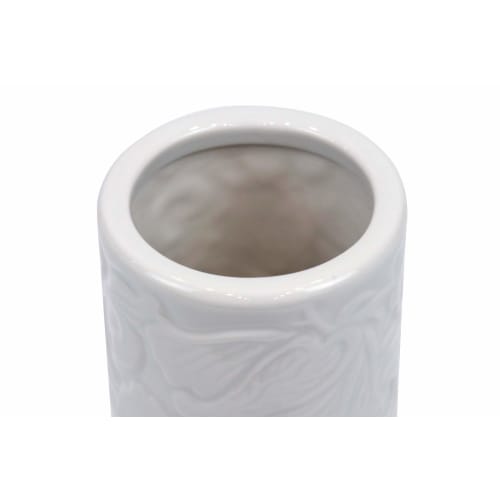 Yamakou Japanese Ceramic White Porcelain Arabesque Design, 7-inch (2-piece) Cylindrical Vase for Buddhist Altar Flowers, Approx. 21cm H X 8.7cm D