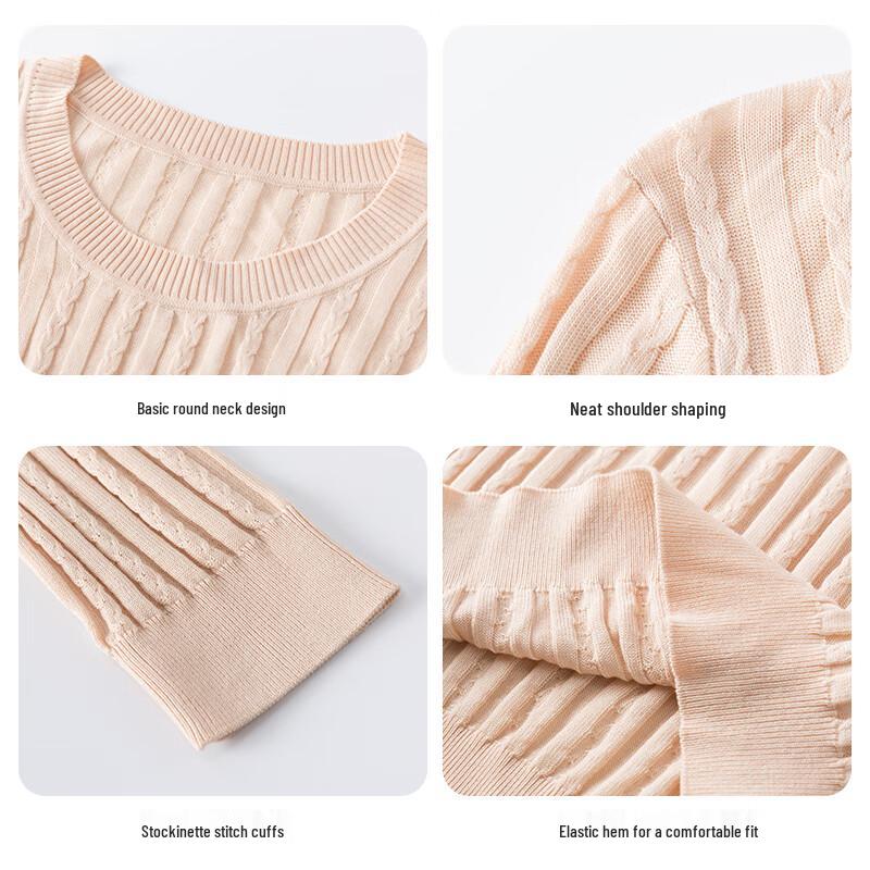 Hengyuanxiang Damen Seidenmischung Zopfmuster Langarm T-Shirt