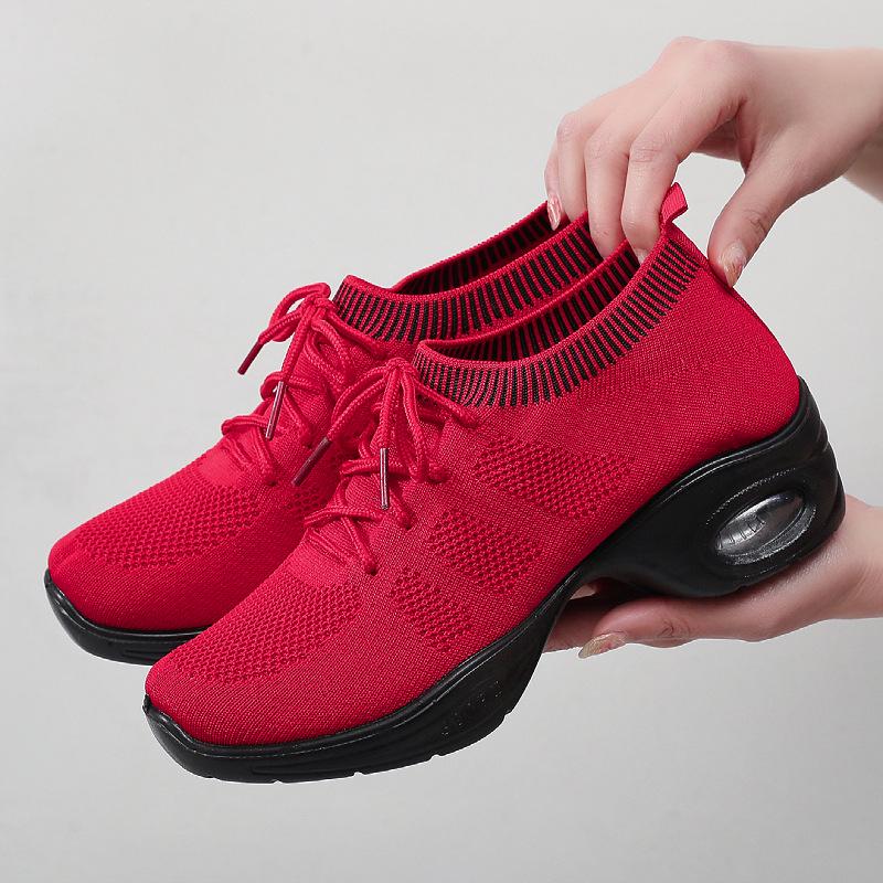 Spring Women's Versatile Flyknit Cloth Shoes, Breathable Non-Slip Soft Sole Dance & Casual Shoes