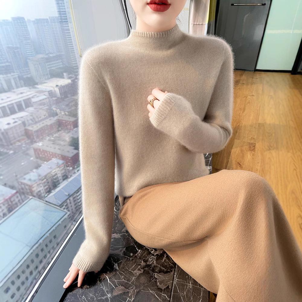 

Women s Slim Fit Knitted Wool Sweater: Thickened, Half High Neck, Autumn/Winter Fashion Versatile L suitable for 110-125 jin темно-сірий