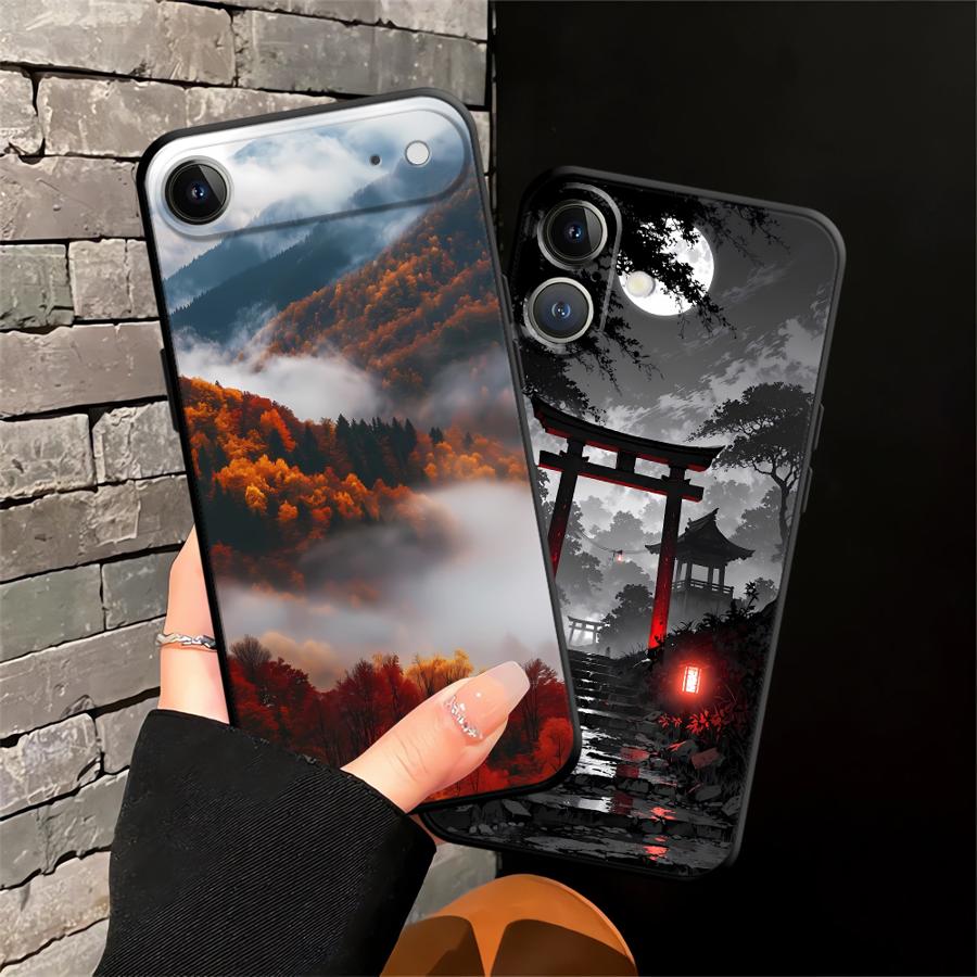 Black Soft Phone Cover Case for iPhone 13 12 11 17 Pro Max 17Air 7 8 XR 15 16 14 Plus XS Max Mountain View Pattern