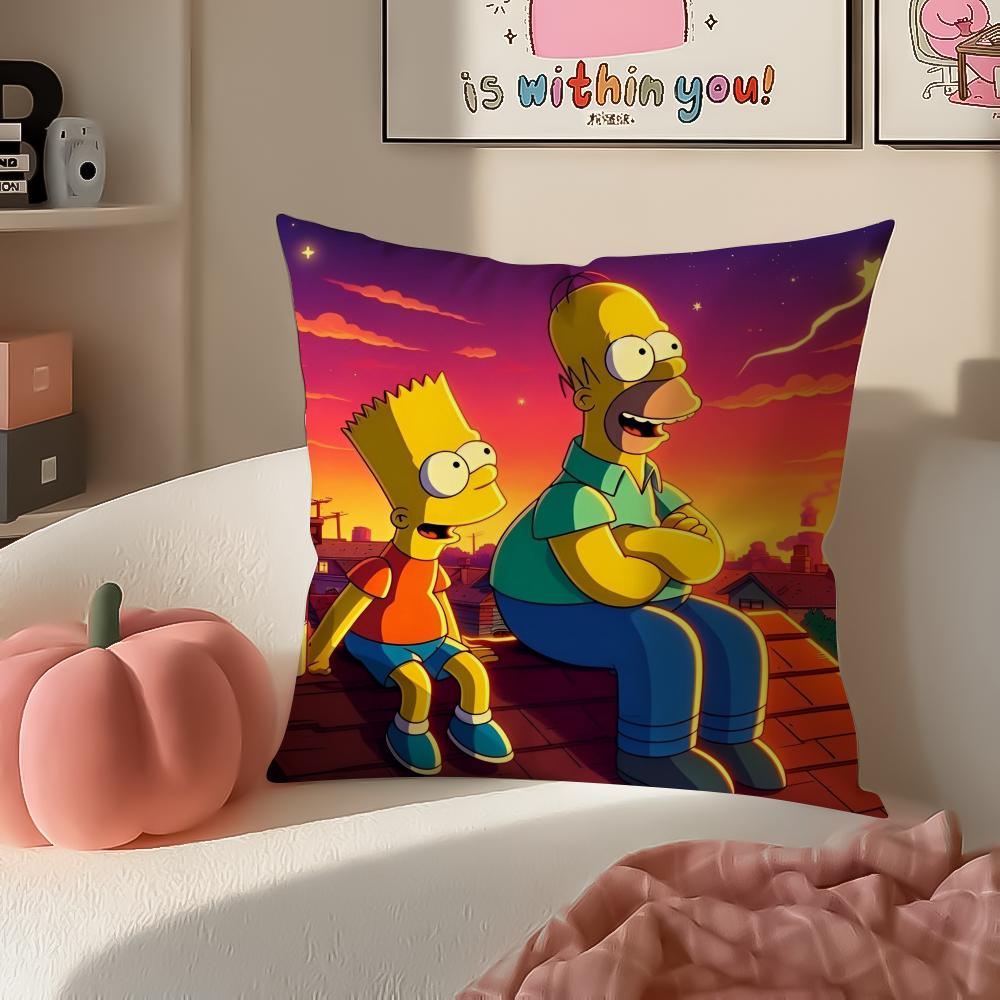 Funny Cartoon TThe Simpsons Cushion Cover Pillowcase Short Plush Invisible Zipper Room Sofa Cushion Cover