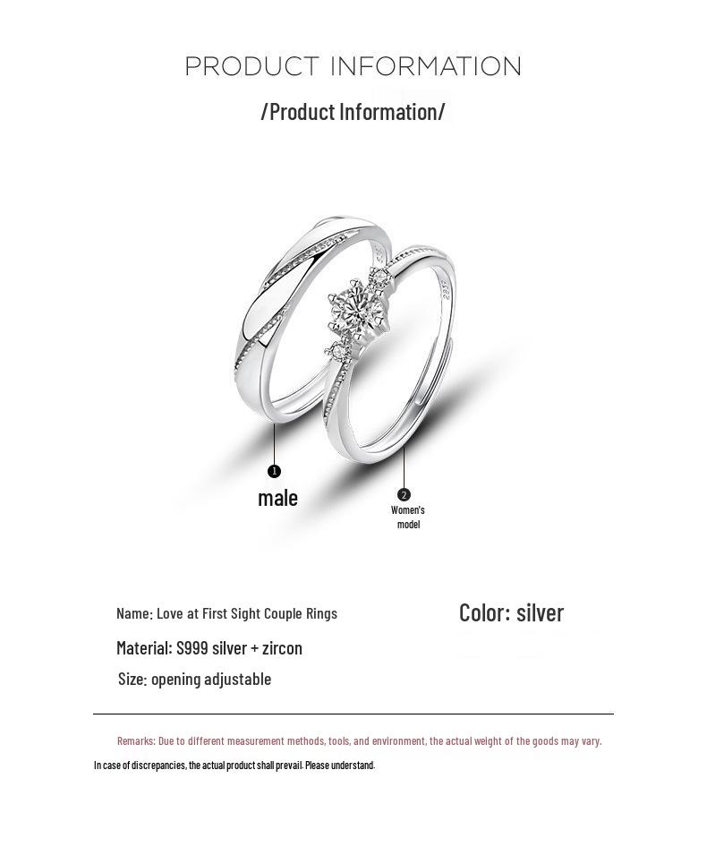 Adjustable S999 Silver Couple Rings - Light Luxury Qixi Valentine's Day Gift