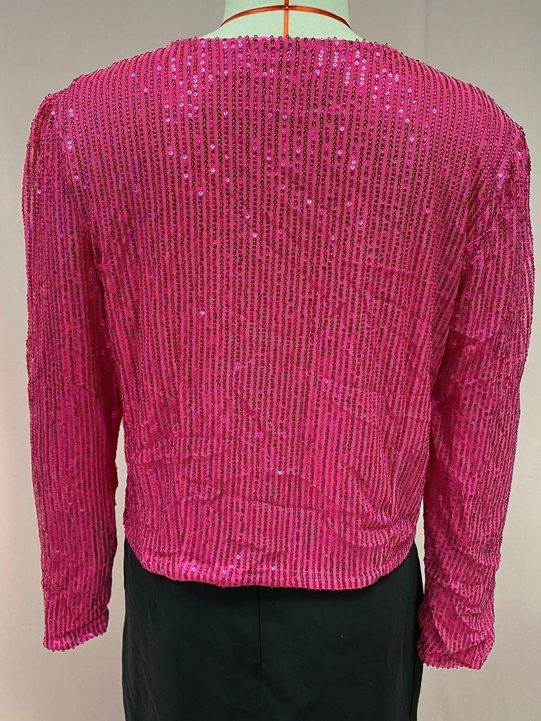 Europejska i Amerykańska Damska Wiosenna Kurtka Colorblock z Cekinami ze Stójką - Krótka, Casualowa, Wszechstronna Moda.