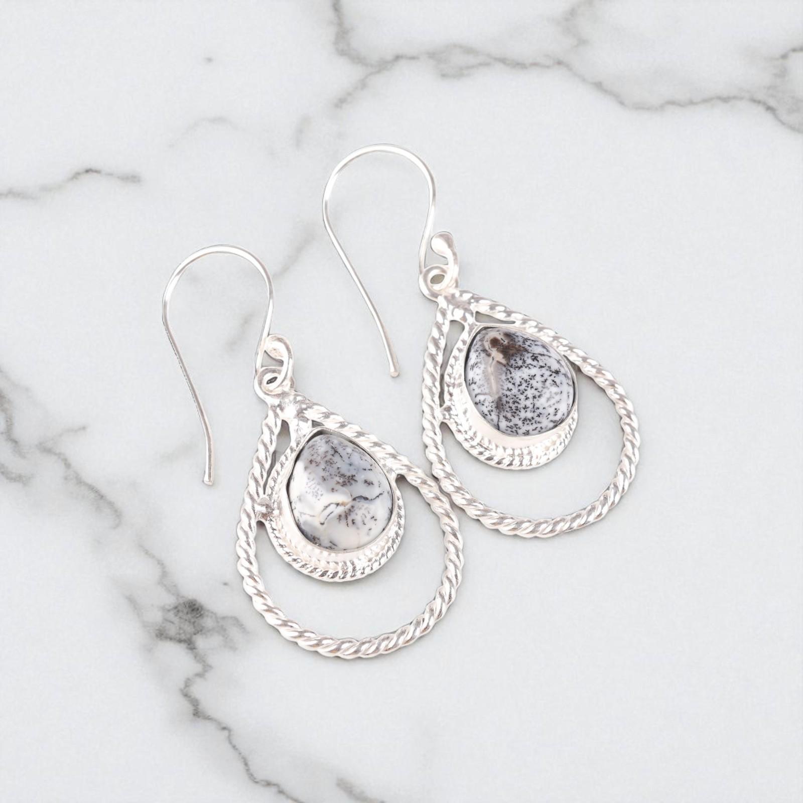 

Rare Dendritic Opal Gemstone 925 Sterling Silver Jewelry Handmade Earrings 1.70 EE-96-29