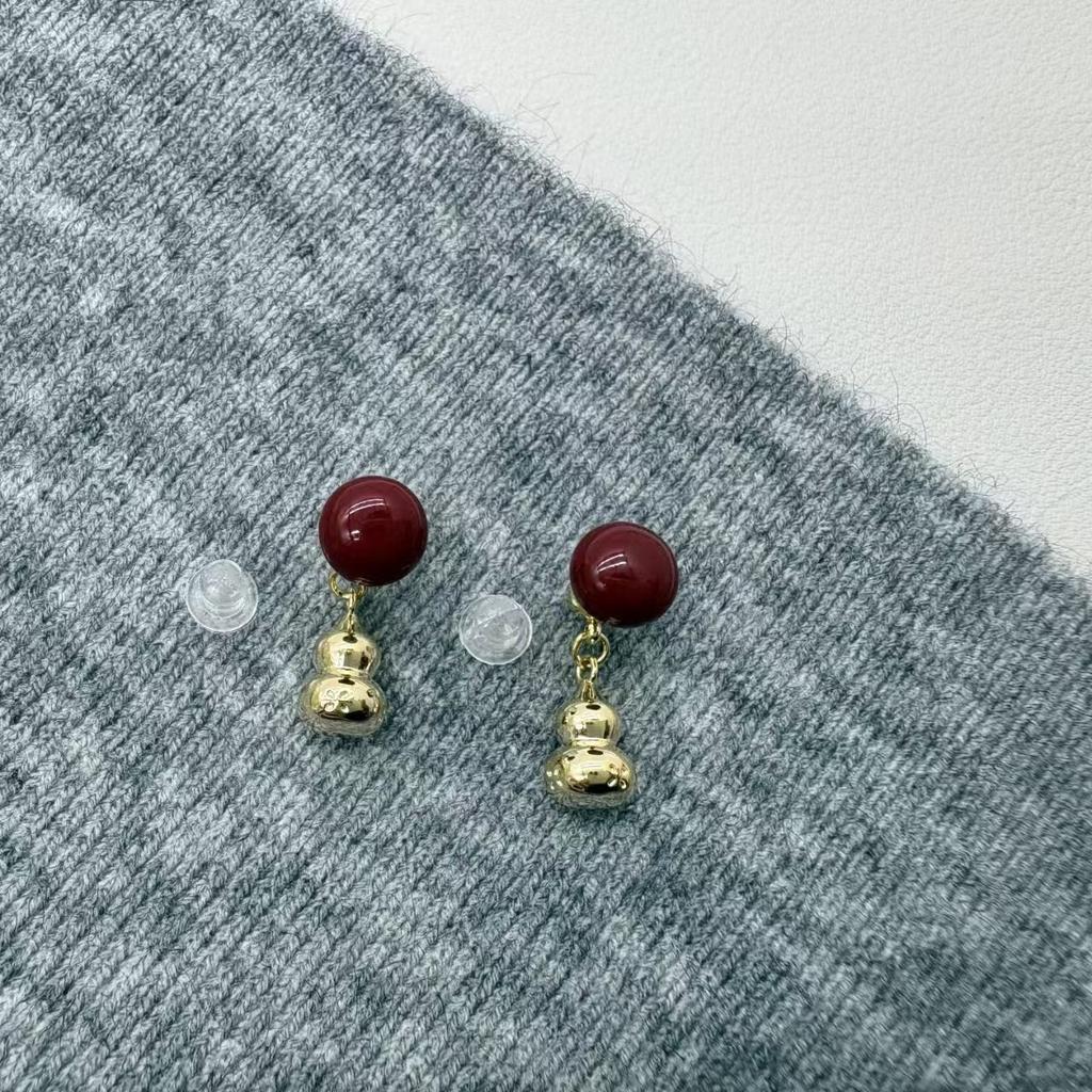 925 silver red gourd stud earrings 2026 Year of the Horse niche earrings New Year natal year earrings