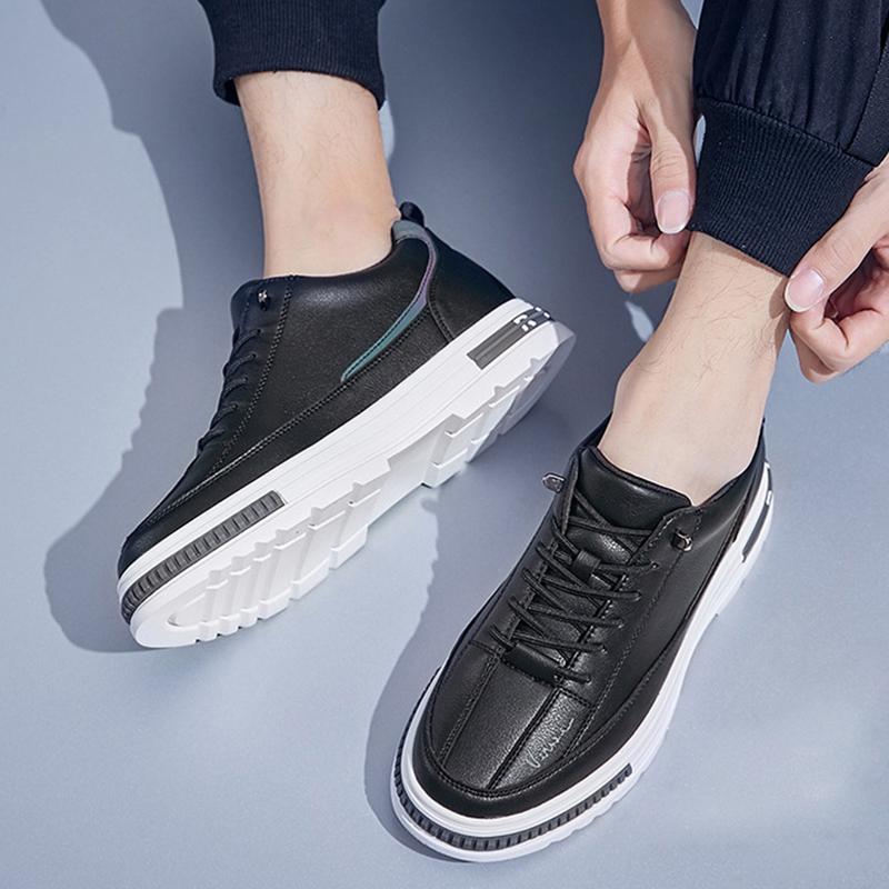 Men's Casual Sneakers 8CM 6CM Elevator Shoes White Sports Board Invisible Height Increase Shoes Black Leather Men Shoes