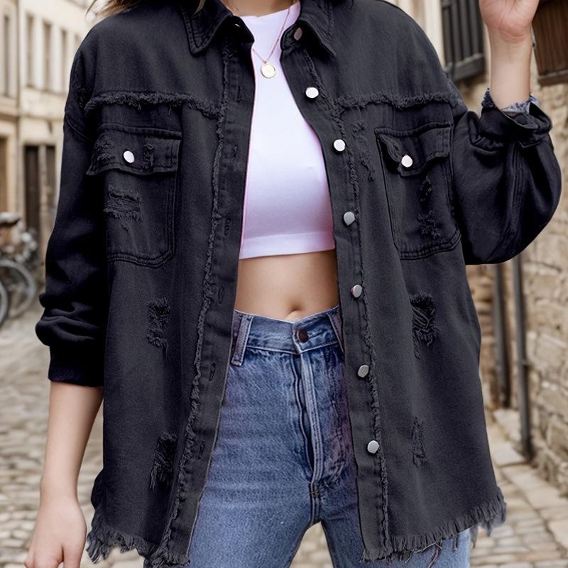

2026 European & American Black Casual Denim Jacket S