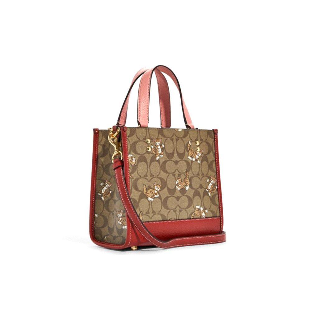 Coach Dempsey 22 Animal Badge Playful Cute Cat Canvas And Leather Tote Bag Women Tote Khaki CC424-IME7V