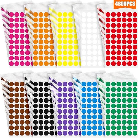 Epakh 4800 Pieces 1/2 Inch Round Color Circle Dot Sticker Labels 10 Assorted Colors Coding Adhesive Round Sticker for Marking, Organizing