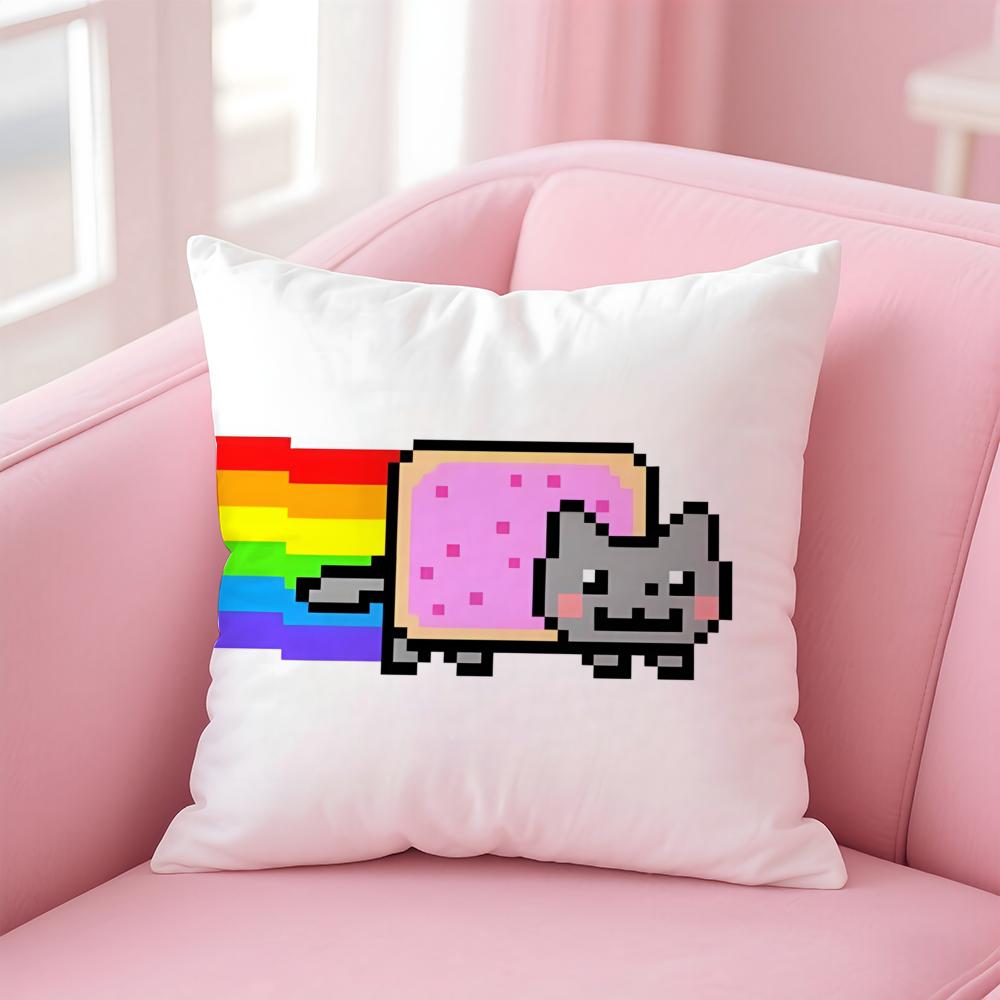 Nyan Cat Cushion Cover Home & Car Multi-Scene Pillow Cover - Reversible, Soft & Durable for Daily Use