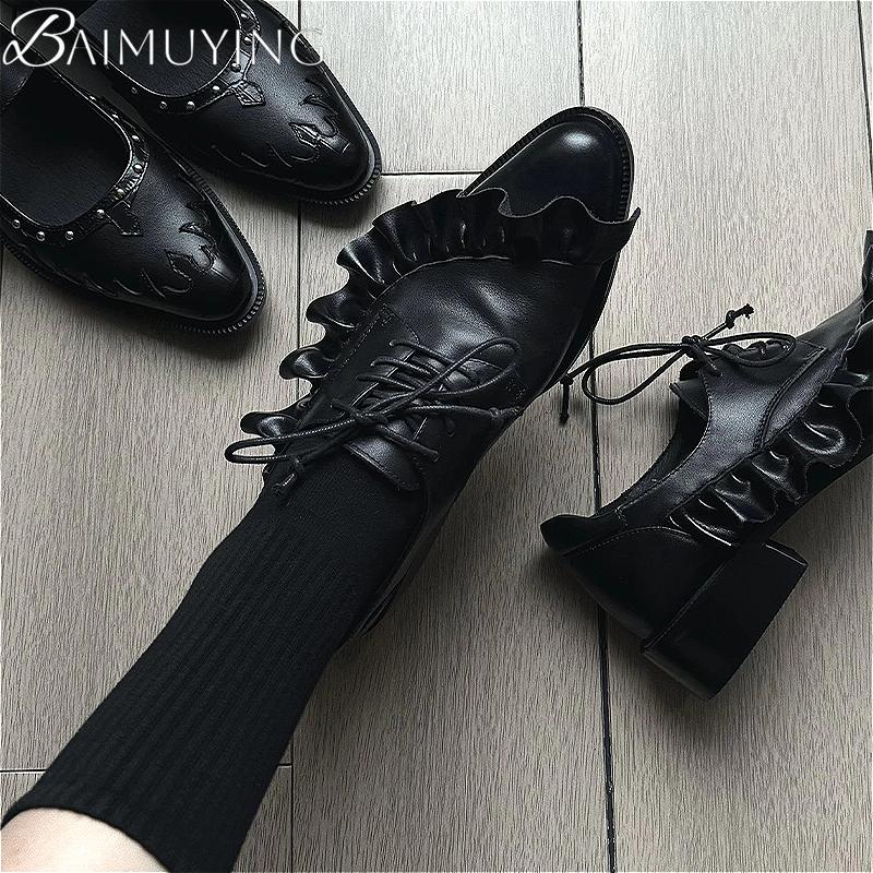 

Женские туфли из мягкой кожи, лоферы с острым носком, повседневные кроссовки, дизайнерский бренд 2025, новые, средний каблук, офисные туфли-лодочки, массивная обувь, мужские 40 чёрный