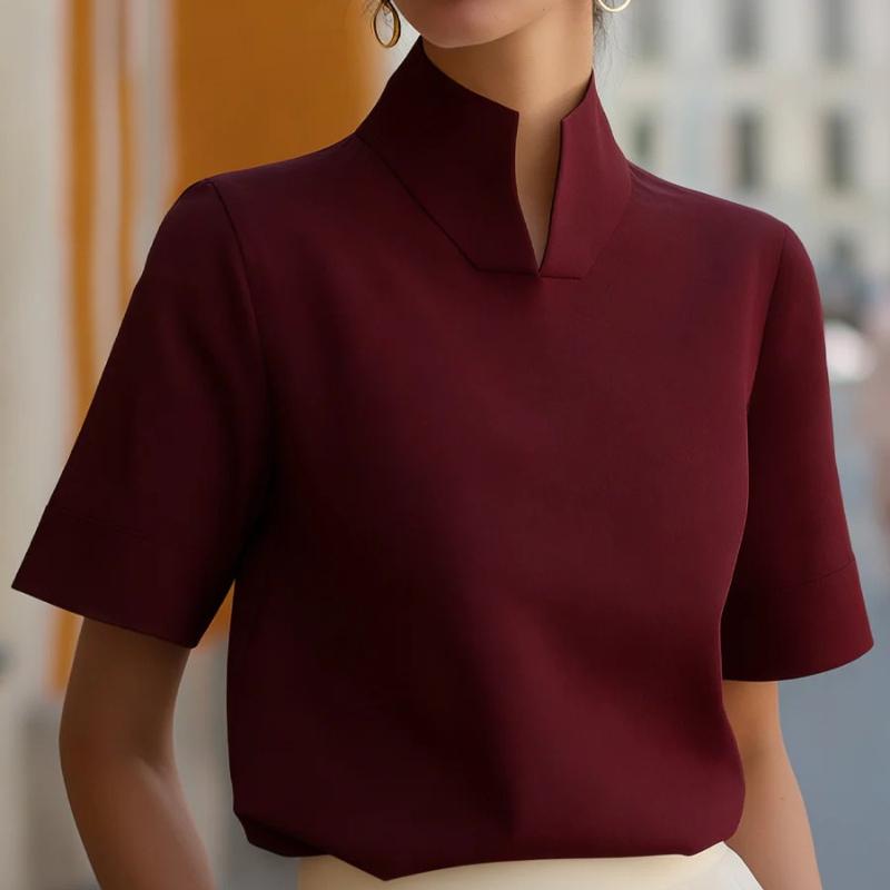 Spring/Summer Style Versatile Commuter Stand Collar Short Sleeve Shirt