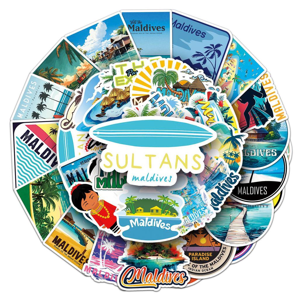 50 Maldives Graffiti Stickers: Personalized Travel Decor for Water Bottles, Guitars, and Suitcases
