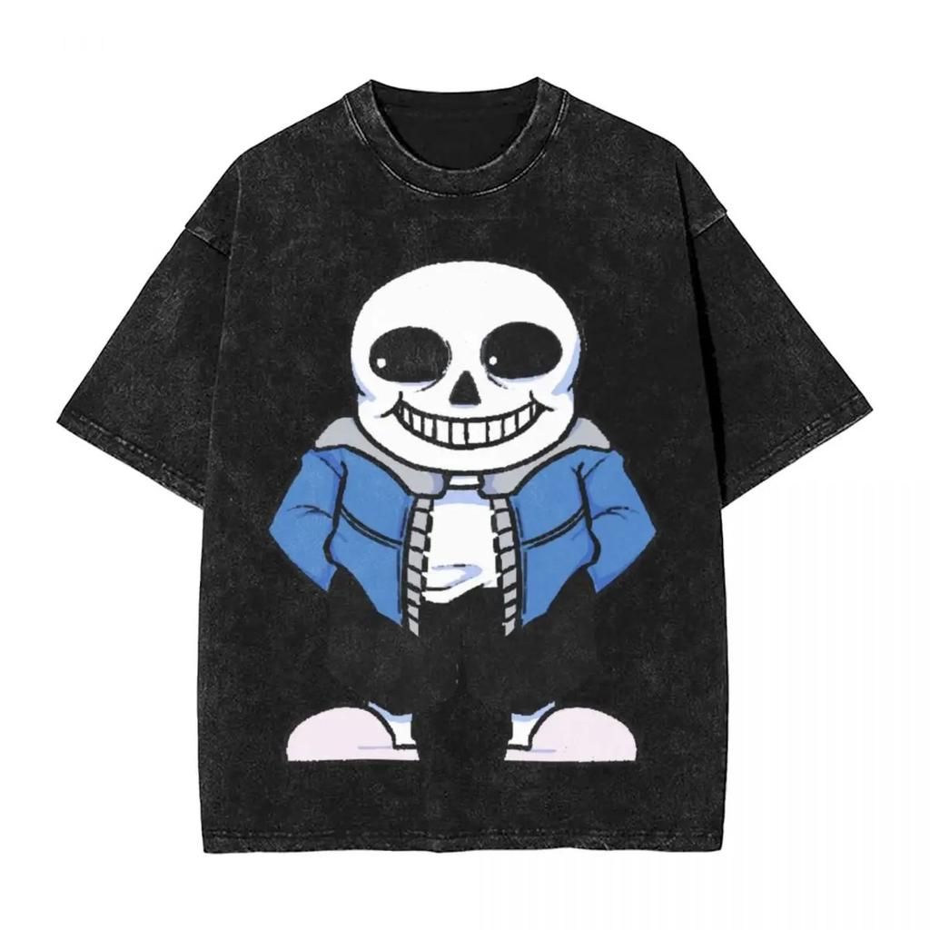 Hot Sale PS Game Undertale Sans Papyrus Graphic Print Vintage Washed TShirt Men Women Cotton Fashion Summer Tee Oversized Top