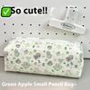 1 sztuka urocza zielona jabłko kot nadrukowana kosmetyczka kreskówkowy kociak piórnik duża pojemność torba do przechowywania artykułów papierniczych