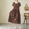 2025 Summer New Retro Literary Loose Round Neck Short Sleeve Midi Dresses