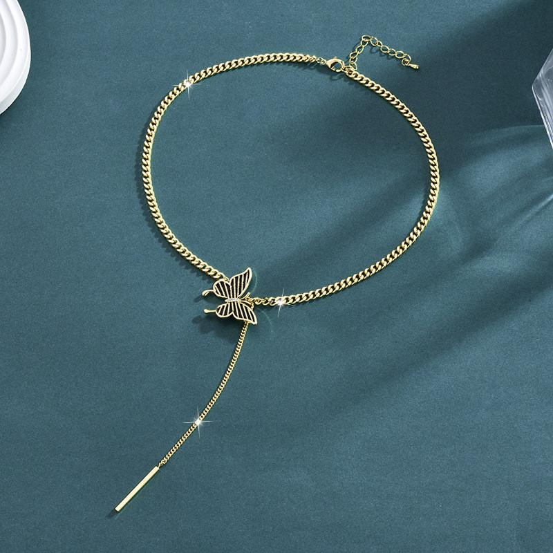 Elegant Butterfly Pendant Necklace For Women Stylish Layered Sweater Chain In Gold Silver