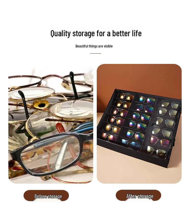 Eyeglasses & Jewelry Display Box with 18 Compartments and Stand