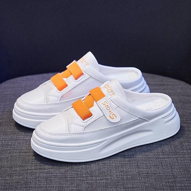 New Summer Half Slippers Women's Outer Wear Fashion Shoes Mesh Breathable White Shoes Korean Shoes Sandals Flats