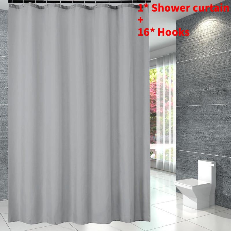 Waterproof Solid Color Polyester Shower Curtain Hooks Set For Decor Bathroom