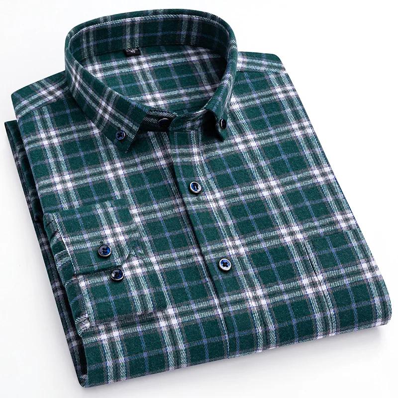New Plaid Flannel Casual Shirts For Men Autumn Winter Long Sleeve Regular Fit Classic Checked Business Dress Shirt Men's Clothes
