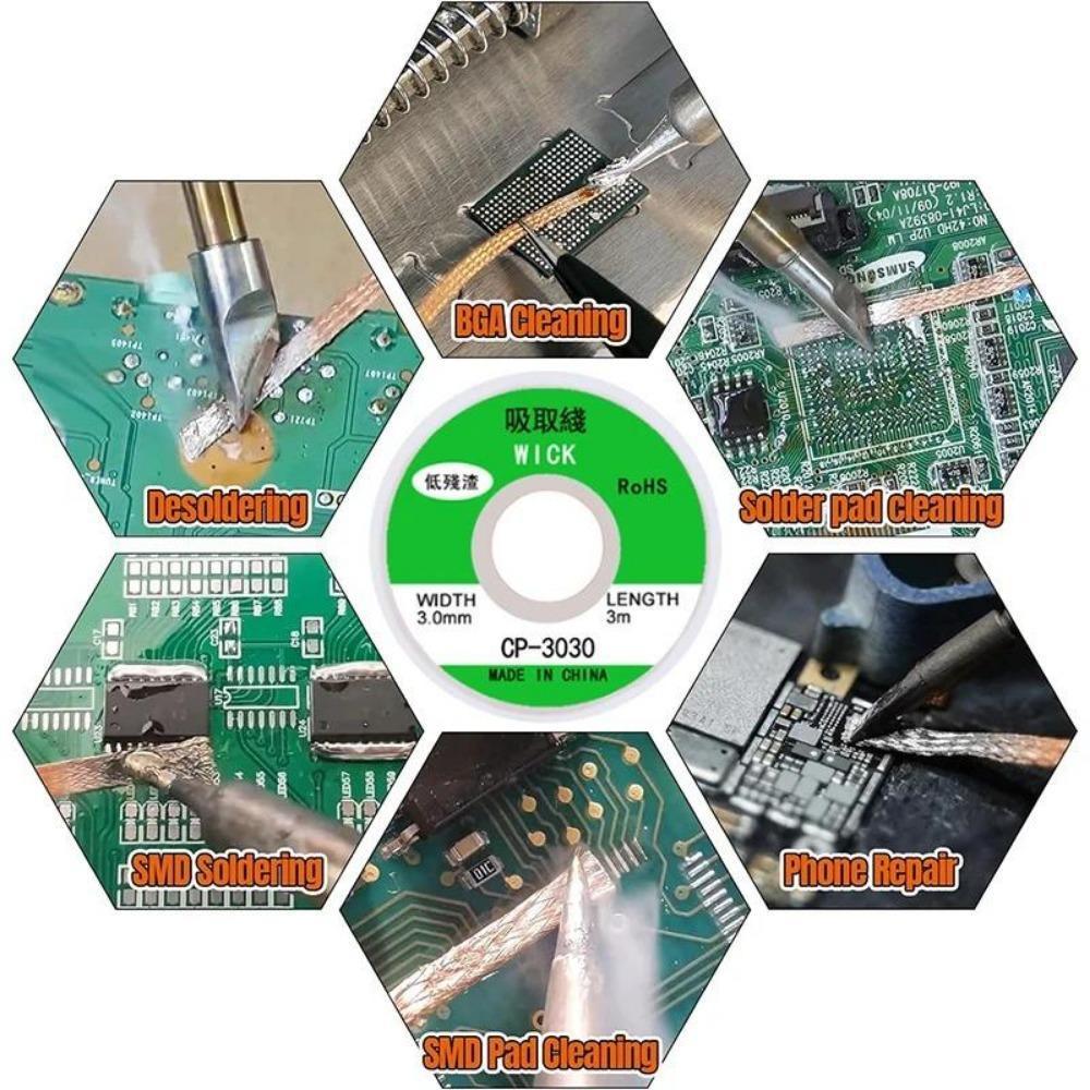 6 Stück Lötzinn-Saug-Lamettaband, Ablötgeflecht, Lötzinn-Entferner, Dochtdraht-Reparaturwerkzeug, 1/2/3/4 mm, für die Reparatur mobiler elektronischer Geräte