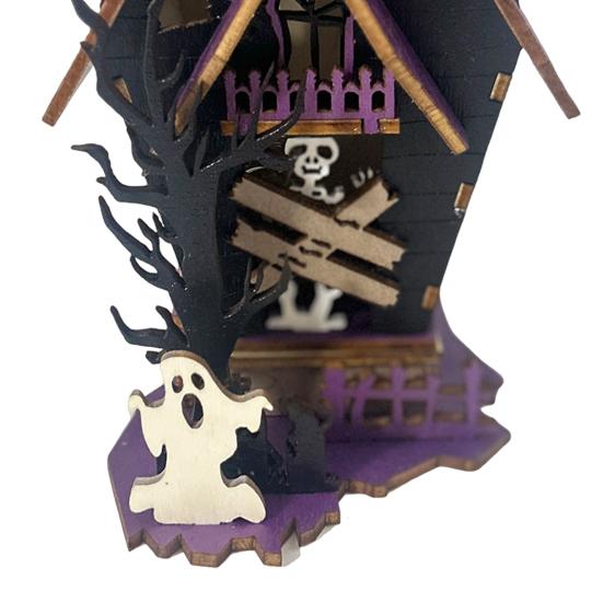 3D Wooden Puzzle Kit DIY Wooden Puzzle Haunted House Model Light-up Halloween