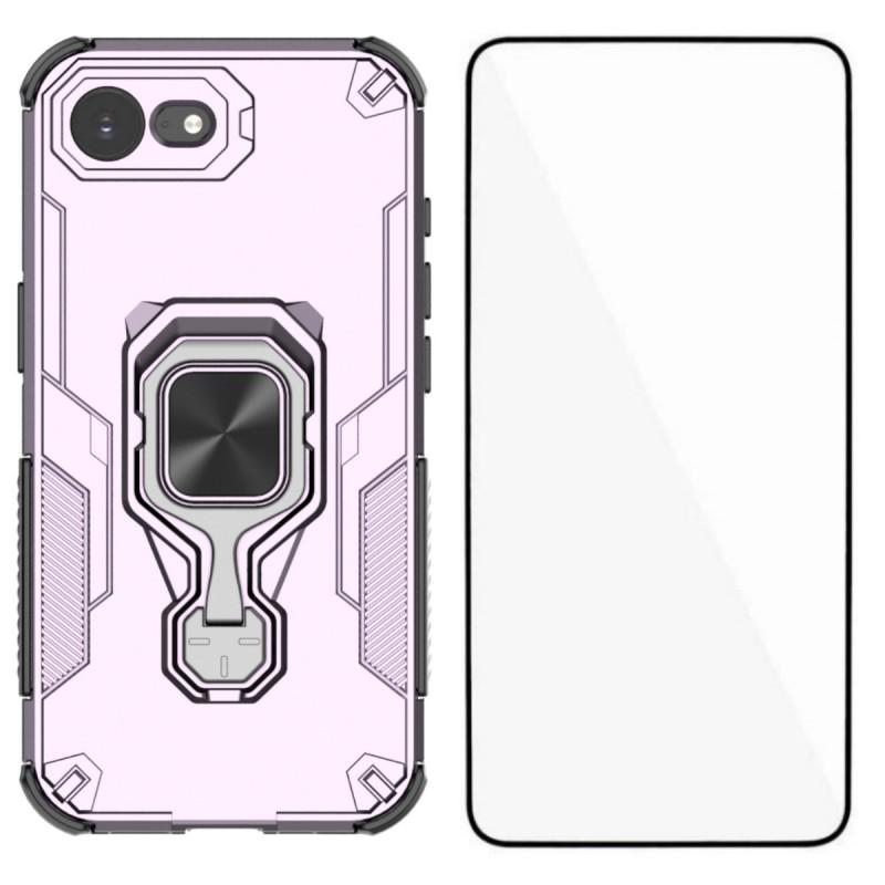 For iPhone 16e Phone Case WANLONFENG PC TPU Back Cover Kickstand with Tempered Glass