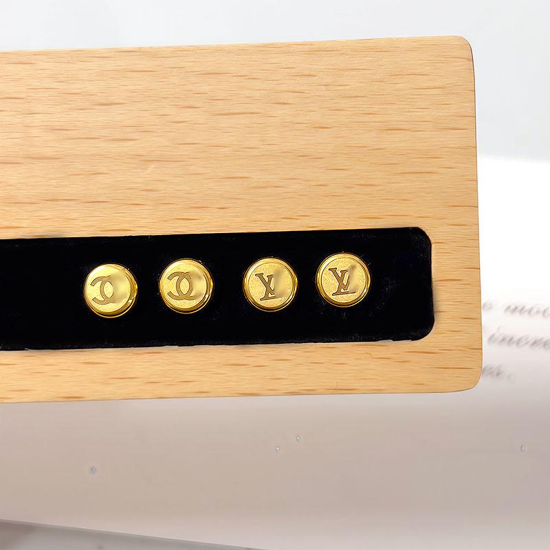 Chic Titanium Steel Stud Earrings for Women - Non-Fading, Screw-Back, Round Pearl & Letter Design