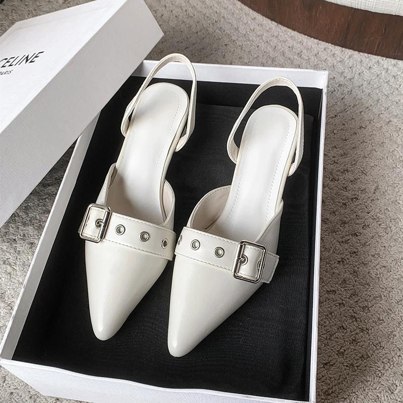 Small Fragrant Style Women Shoes Circle High Heel Sandals Solid Color Pointed Toe Ladies Back Style Single Shoes Shoes for Women